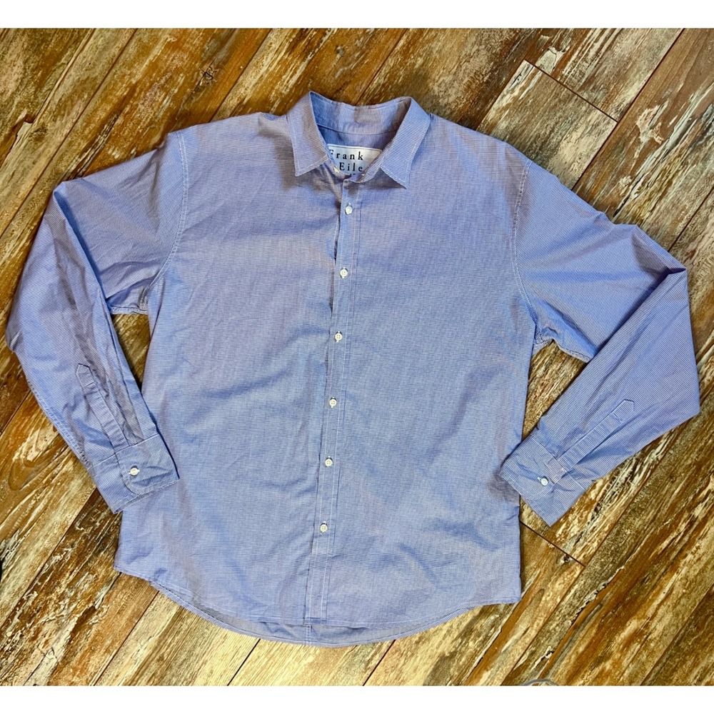 Frank & Eileen Paul Blue Gingham Button Down Shirt Mens Large Made in USA Cotton